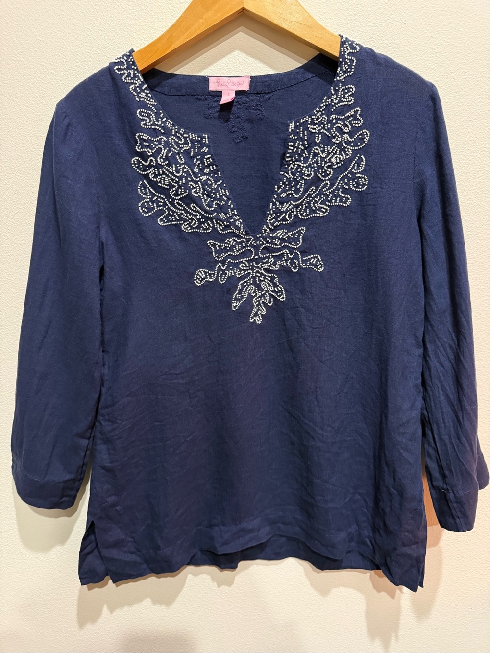 Lilly Pulitzer Navy Embroidered Split-Neck Tunic